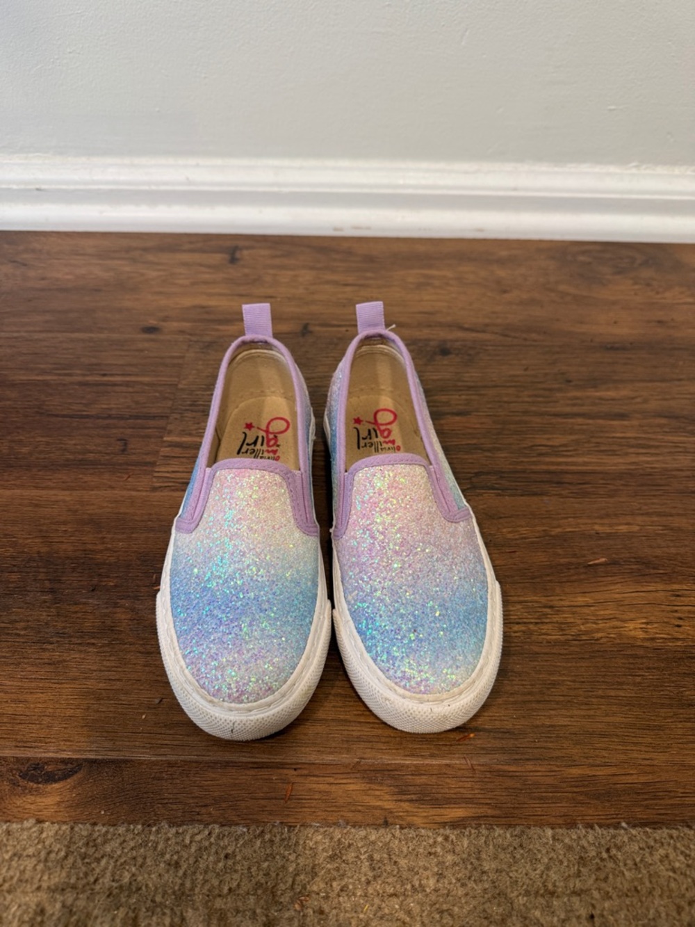 Girls' Glitter Slip-On Sneakers - Pastel Rainbow